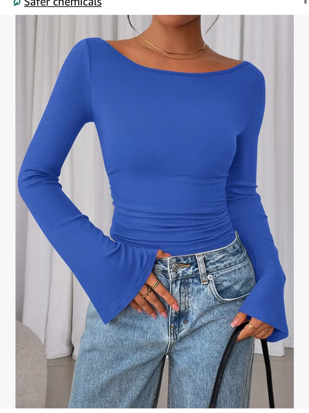 Women's Boatneck Bell Sleeve Top in Cobalt Blue